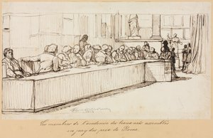 اجتمع أعضاء أكاديمية الفنون الجميلة للتحكيم بجائزة روما ، 1841 أو 1842. بواسطة بول ديلاروش