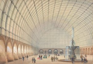 تصميم لقاعة للتمارين الرياضية والمعارض الصناعية في فيينا ، منظر داخلي منظوري ، 1853. بواسطة بول ادوارد سبرينجر