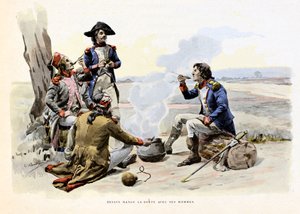 لويس تشارلز أنطوان ديسايكس دي فيغو (1768-1800) يأكل الحساء مع رجاله - رسم لإيميل بوتيني (1853-1929) في "Hoche-Marceau-Desaix" بقلم ثيودور كاهو (1854-1928) - مجموعة خاصة - لويس تشارلز أنطوان Desaix de Veygoux (1768-1800) عصام بواسطة بول إميل بوتيني