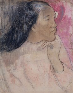 امرأة تاهيتية بزهرة في شعرها ، 1891-92 (فحم ، باستيل ، وغسل) بواسطة بول غوغان