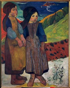 Little Bretons before the Sea Painting by Paul Gauguin (1848-1903) 1889 Sun. 0.92 X 0.73 m. Tokyo. National Museum of Western Art بواسطة بول غوغان
