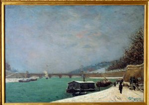 نهر السين عند جسر بونت دينا ، طقس ثلجي: منظر لباريس تحت الثلج. لوحة بول غوغان (1848-1903) بواسطة بول غوغان