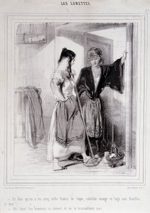 امرأتان فقيرتان في حديث على الدرج عن الرجال ، “Les Lorettes” ، Gavarni ، ج. 1840. بواسطة بول جافارني