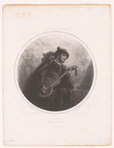 رجل مع آلة البانجو يغني ويعزف على نغمة Sérénade espagnole (العنوان على الكائن) رسوم توضيحية لأغاني جان جافارني (عنوان المسلسل) الرسوم التوضيحية des Mélodies de Madame Jeanne Gavarni (عنوان المسلسل) بواسطة مارتينيت