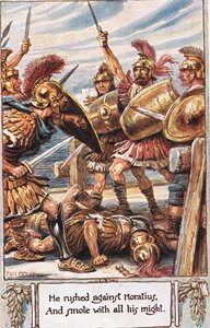 اندفع ضد Horatius وضربه بكل قوته ، التوضيح من "Lays of Ancient Rome" ، بقلم توماس بابينجتون ماكولي