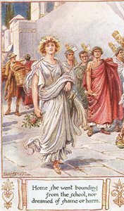 ذهبت إلى المنزل ، متوجهة من المدرسة ولا تحلم بالخجل أو الأذى ، التوضيح من "Lays of Ancient Rome" ، بقلم توماس بابينغتون ماكولي بواسطة بول هاردي