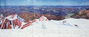 منظر بانورامي لقمة Pelvoux (sommet du Pelvoux) في Massif des Ecrins ، جبال الألب الفرنسية (حفر ضوئي) (انظر أيضًا 404290) بواسطة بول هيلبرونر