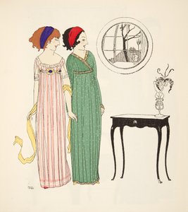 اثنان من فساتين يوم خط الإمبراطورية من حانة Les Robes de Paul Poiret. 1908 (استنسل) بواسطة بول ايريبي