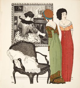 اثنان من فساتين خط الإمبراطورية من حانة Les Robes de Paul Poiret. 1908 (استنسل) بواسطة بول ايريبي