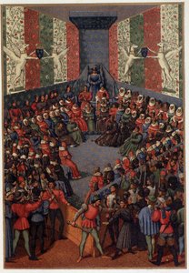 ترأس تشارلز السابع حكم جون دوق أليكون (المتحالف مع الإنجليز) في فاندوم عام 1458 - بعد منمنمة فوكيه ، في "" الحياة العسكرية والدينية في العصور الوسطى وعصر النهضة "بقلم بول لاكروا ، باريس