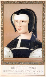 صورة لويز دي سافوي (1476-1531) ، دوقة أنغوليم وريجنتي فرنسا. الطباعة الحجرية الملونة من "لويس الثاني عشر وآن دي بريتاني" بقلم بول لاكروا ، محرر. جورج هرتريل