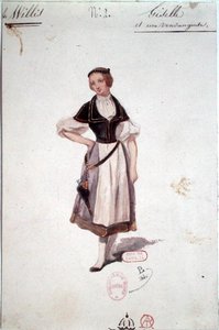 تصميم أزياء "جيزيل" للباليه الذي يحمل نفس الاسم بواسطة أدولف آدم (1803-1856) 1841 (ألوان مائية على ورق)