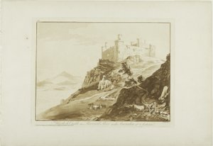 قلعة Harlech في Merioneth Shire مع Snowdon على بعد بواسطة بول ساندبي