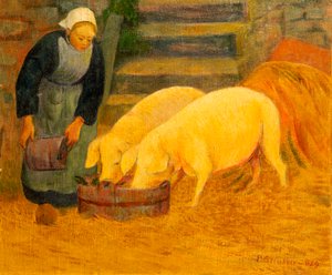 فتاة صغيرة تطعم خنازير 1889 بواسطة بول سيروسييه