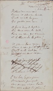 "إنها تبكي في قلبي ، لأنها تمطر على المدينة ..." ، قصيدة مكتوبة بخط اليد من "Romances Sans Paroles" ، 1873 (قلم وحبر على ورق) بواسطة بول فيرلين