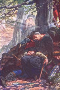 بينما تفعل هنا الشخير تكمن ، التوضيح من The Tempest ، 1908 بواسطة بول فنسنت وودروف