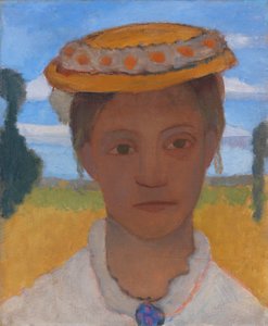 شقيقة الفنانة هيرما مع إكليل من زهور الأقحوان على قبعتها ، حوالي 1901. بواسطة بولا مودرسون بيكر