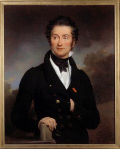 صورة للكاتب تشارلز نودييه (1780-1844) أقام صالونًا للقمامة حيث كان الفنانون الرومانسيون العظماء (هوغو ، لامارتين ، فيني ...) لوحة بولين غيرين (1783-1855) القرن التاسع عشر. باريس ، مكتبة الارسنال.