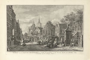 منظر لسوق ديلي غرين في لاهاي منظر من Kleyne Groenmarkt ، في Hal ، و Town Hall ، و Groote Kerk ، في لاهاي (العنوان على الكائن) ثمانية وجوه في لاهاي (عنوان المسلسل) بواسطة بيير فوكيه