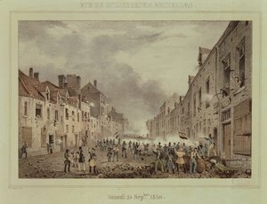 قتال في شارع Schaerbeck ، بروكسل ، الأحد 25 سبتمبر 1830 ، محفور من قبل Dewasme-Pletinckx بواسطة باولوس لوترز