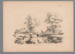 منظر طبيعي مع منزلين وشخصيتين على طريق دراسات المناظر الطبيعية بواسطة Paulus Lauters (عنوان السلسلة) Nouvelle suite de 40 études de paysages par P. Lauters (عنوان السلسلة) بواسطة باولوس لوترز