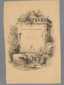 رجل مع كلب يجلس على حافة نافورة دراسات المناظر الطبيعية بواسطة Paulus Lauters (عنوان السلسلة) Nouvelle suite de 40 études de paysages par P. Lauters (عنوان السلسلة على الكائن) بواسطة باولوس لوترز