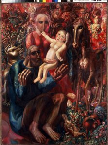"العائلة المقدسة" لوحة رسمها بافيل نيكولايفيتش فيلونوف (1883-1941) 1914 متحف الدولة الروسي ، سانت بطرسبرغ ، روسيا