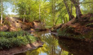 P.Mönsted ، يوم مشمس على تيار الغابة بواسطة Peder Monsted