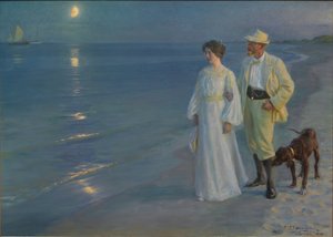 الدنماركية: Sommeraften ved Skagens Strand أمسية صيفية على شاطئ سكاجين. الفنان وزوجته بواسطة بيدير سيفيرين كروير