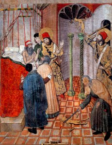 سان سيباستيان وسانت بوليكارب يدمران الأصنام. الكاهن بوليكارب وسيباستيان في Prefet of Rome (Chromace) الذي طلب منهما تحذيره. أخبره سيباستيان أن يتخلى عن أصنامه أولاً ويمنحه الإذن بكسرها. لوحة بيدرو جارسيا