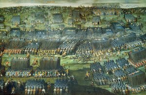 معركة الجبل الأبيض بالقرب من براغ في 7-8 نوفمبر 1620 ، لوحة لبيتر سنايرز (1592-1667) محفوظة في سانتا ماريا ديلا فيتوريا ، روما. التفاصيل. حرب الثلاثين عاما ، جمهورية التشيك