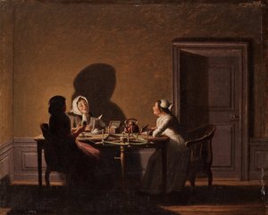 القراءة بواسطة ضوء الشموع ، par Hillestroem ، Pehr (1732-1816). زيت على قماش ، مقاس: 41.5 × 51.5 ، مجموعة خاصة بواسطة بير هيلستروم