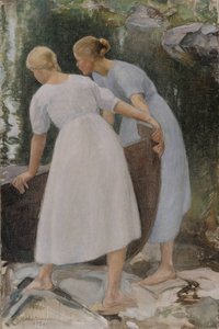 فتيات يدفعن القارب ، 1925.