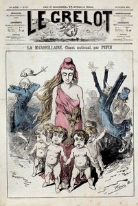 أحد "الجرس" يمثل قصة رمزية للنشيد الوطني "La Marseillaise" "بينما يسد النبلاء آذانهم أثناء الفرار. التوضيح بيبين. 10/02/1878. مجموعة خاصة