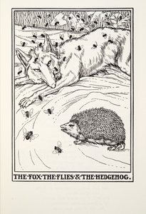 الثعلب ، الذباب والقنفذ ، من Fontaine Fables ، حانة. 1905