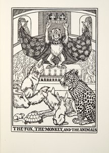 الثعلب والقرد والحيوانات ، من Fontaine Fables ، حانة. 1905
