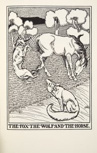 الثعلب ، الذئب والحصان ، من Fontaine Fables ، حانة. 1905