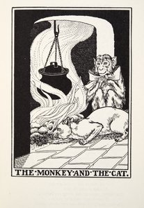 القرد والقط ، من Fontaine Fables ، حانة. 1905