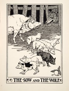 The Sow and the Wolf ، من مائة حكاية إيسوب ، حانة 1903 (نقش) بواسطة بيرسي جيه. بيلينجشيرست