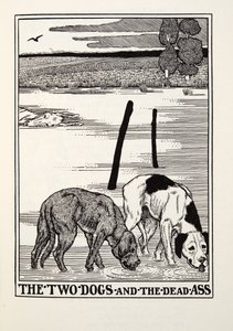 الكلبان والحمار الميت ، من Fontaine Fables ، حانة. 1905