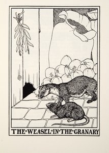 ابن عرس في مخزن الحبوب ، من Fontaine Fables ، حانة. 1905