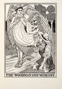 The Woodman and Mercury، from Fontaine Fables، pub. 1905 بواسطة بيرسي جيه. بيلينجشيرست