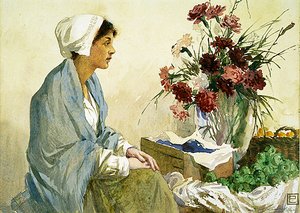 بائع الزهور (ألوان مائية على ورق)