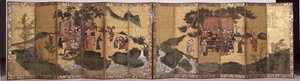 The Eight Immortals of the Wine Cup ، حوالي 1600 (حبر ، صبغة على الذهب ، زوج من الشاشات الستة)