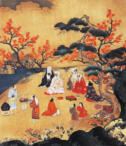 نساء ينظرن إلى أشجار القيقب في تاكاو ، شاشة ، فترة أزوتشي-موموياما (1568-1600) ، اليابان القرن السادس عشر ، التفاصيل