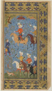 مطاردة ملكية من شاهنامه (كتاب الملوك) للفردوسي ، حوالي 1590-1600 (حبر ، ألوان مائية غير شفافة وذهب على ورق) بواسطة المدرسة الفارسية