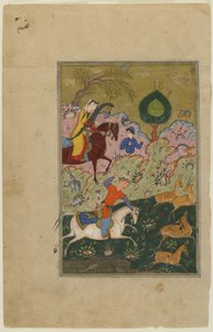 بهرام جور يصطاد مع أزادا ، من خامسا ، حوالي 1580 بواسطة المدرسة الفارسية