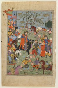 مشهد معركة من Shahnama بواسطة المدرسة الفارسية
