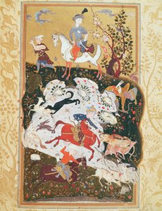مشهد الصيد من "كتاب الحب" ، الأسرة الصفوية بواسطة المدرسة الفارسية