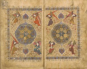 خامسا (خماسي) من خواجو كيرماني ، شيراز ، إيران ، الفترة التيمورية ، 1437-38 (ألوان مائية مبهمة ، حبر وذهب على ورق) بواسطة المدرسة الفارسية